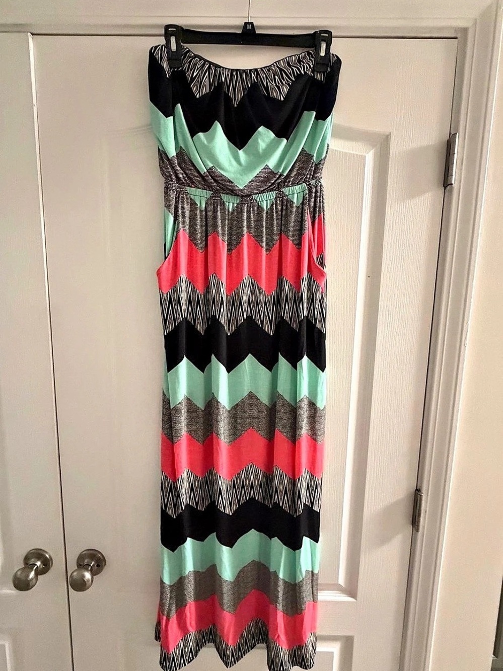 Three Pink Hearts Maxi Dress Geometric Strapless with Pockets- Size Medium